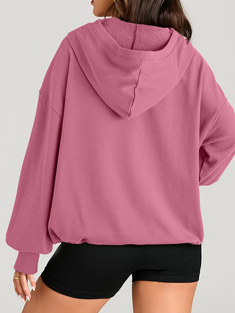 女性用パーカー ライトグリーン 長袖 ジッパー ポリエステル フード付き スウェットシャツ