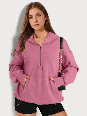 パープル 女性用パーカー ライトグリーン 長袖 ジッパー ポリエステル フード付き スウェットシャツ