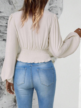 長袖Tシャツ ダークグリーン レイヤード Vネック レディースTシャツ