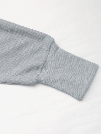 女性用パーカー グレー 長袖 ボタン ポリエステル フード付き スウェットシャツ