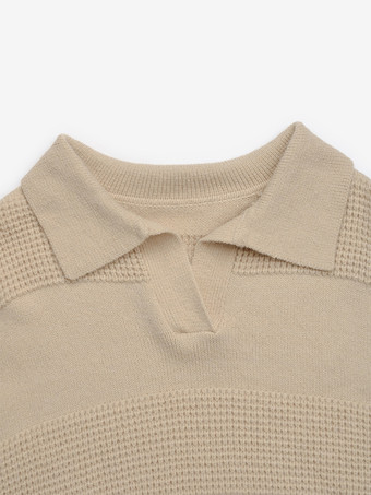 レディース プルオーバー セーター シャンパン カットアウト ターンダウンカラー 長袖 アクリル セーター