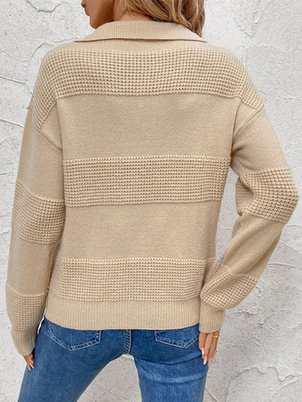 レディース プルオーバー セーター シャンパン カットアウト ターンダウンカラー 長袖 アクリル セーター