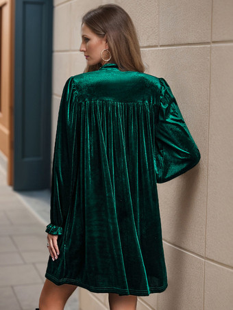 ベルベットドレス バーガンディ Vネック 長袖 冬 シック レイヤード 膝丈 ミニドレス