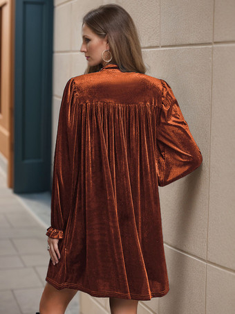 ベルベットドレス バーガンディ Vネック 長袖 冬 シック レイヤード 膝丈 ミニドレス