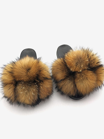 レディース フェイクファー ウィンタースライド オープントゥ フラットスライドサンダル