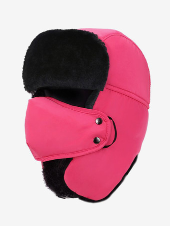 ピンクメンズ 暖かい冬用帽子 快適 防風 防塵 防水 スキー用帽子 取り外し可能なマスク付き