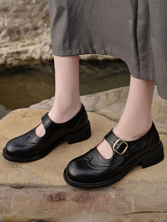 レディース メリージェーン オックスフォード ラウンドトゥ 牛革 バックルディテール オックスフォード
