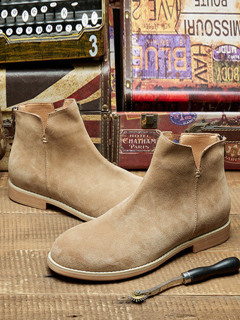 Men's Boots Chelsea Boots Light Apricot Suede Leather Round Toe