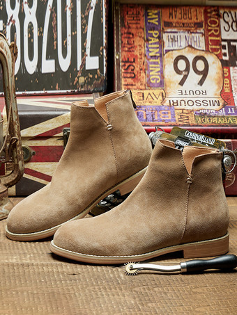 Men's Boots Chelsea Boots Light Apricot Suede Leather Round Toe