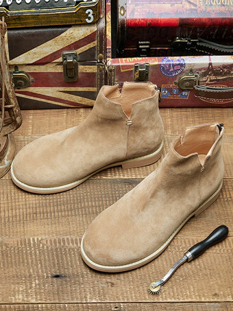 Men's Boots Chelsea Boots Light Apricot Suede Leather Round Toe