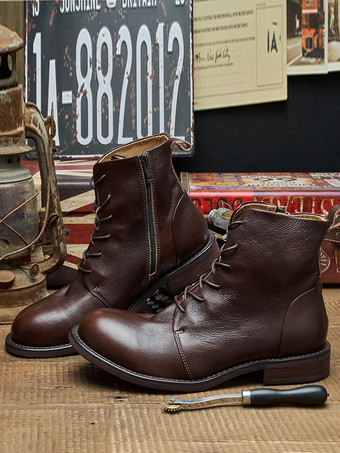 メンズ ワークブーツ 牛革 シック コーヒーブラウン レースアップ マーティンブーツ