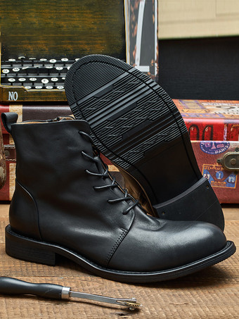 メンズ ワークブーツ 牛革 シック コーヒーブラウン レースアップ マーティンブーツ