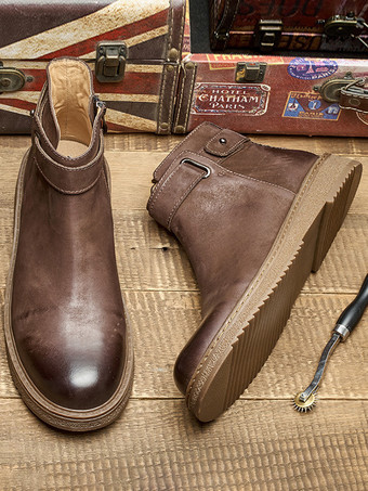 Men's Boots Chelsea Boots Black Cowhide Round Toe Ankle Short Boots