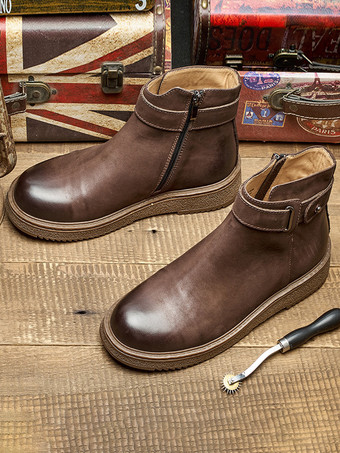 Men's Boots Chelsea Boots Black Cowhide Round Toe Ankle Short Boots