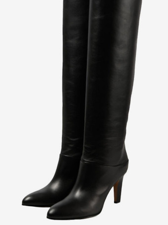 ブラック ブラックニーハイブーツ レディース ポインテッドトゥ ハイヒールブーツ