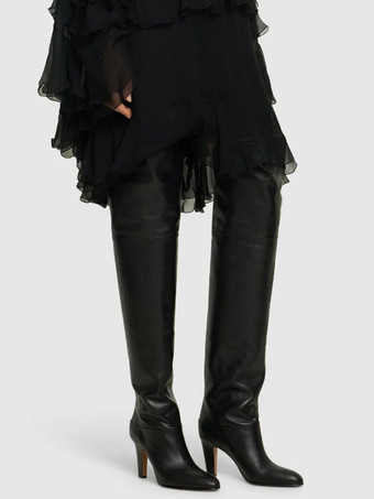 ブラックニーハイブーツ レディース ポインテッドトゥ ハイヒールブーツ