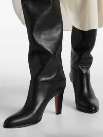 ブラックニーハイブーツ レディース ポインテッドトゥ ハイヒールブーツ
