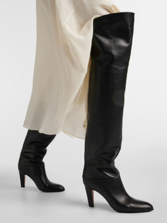 ブラックニーハイブーツ レディース ポインテッドトゥ ハイヒールブーツ