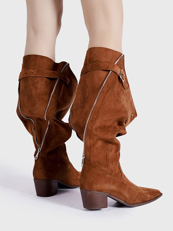 Black Wide Calf Boots Women Pointed Toe Designed Mid Calf Boots