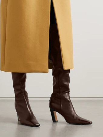 セクシーなオーバーニーブーツ、女性用ポインテッドトゥデザインヒールブーツ