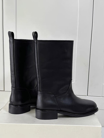 レディース ブラック フラット アンクルブーツ ラウンドトゥ ブーティ