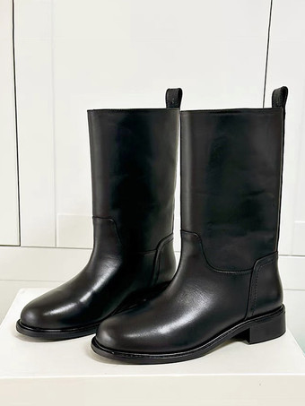 レディース ブラック フラット アンクルブーツ ラウンドトゥ ブーティ