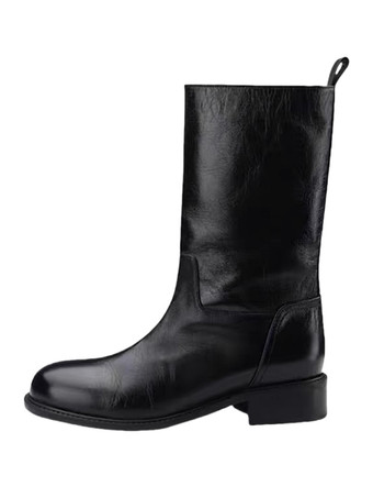 ブラック レディース ブラック フラット アンクルブーツ ラウンドトゥ ブーティ