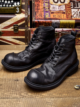 靴 メンズシューズ ワークブーツ メンズブーツ 牛革 シック ブラック