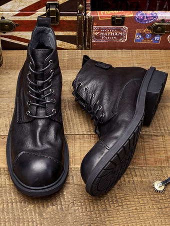 靴 メンズシューズ ワークブーツ メンズブーツ 牛革 シック ブラック