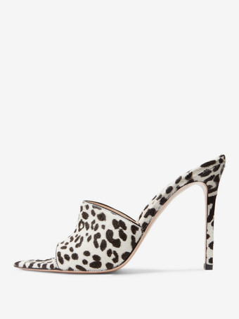 ホワイト レディース ハイヒール ミュール ホースヘア オープントゥ セクシーサンダル