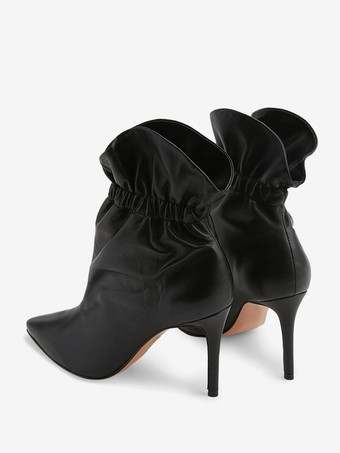 レディース アンクルブーツ ブラック ポインテッドトゥデザイン ハイヒール ブーティ