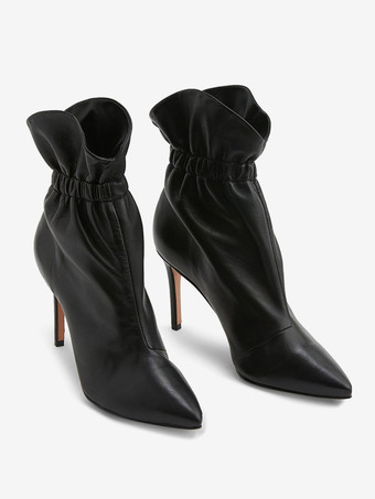 レディース アンクルブーツ ブラック ポインテッドトゥデザイン ハイヒール ブーティ