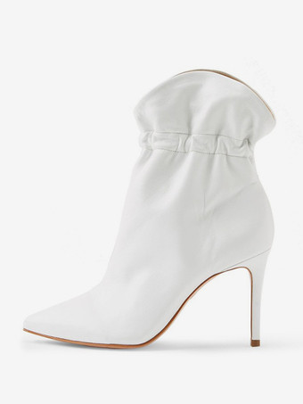 ホワイト レディース アンクルブーツ ブラック ポインテッドトゥデザイン ハイヒール ブーティ