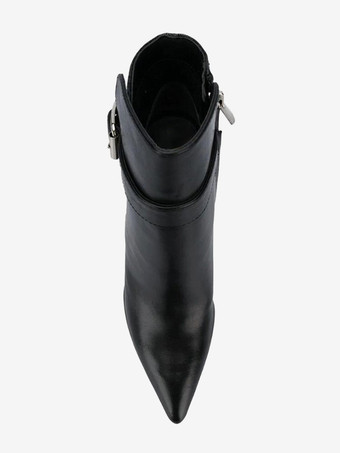 Schwarze Stiefeletten für Damen mit dickem Absatz und Schnallendetail Steinmuster