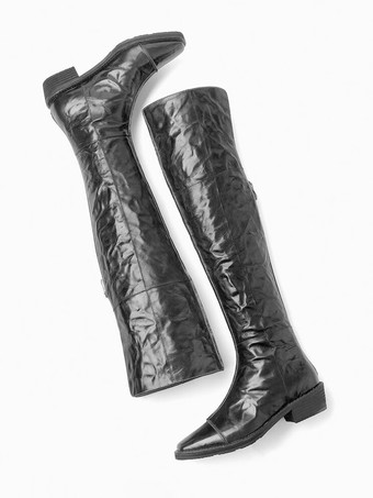 フラットオーバーニーブーツ ブラウン レディース ポインテッドトゥ サイハイブーツ