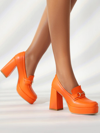 レディース プラットフォーム ローファー メタルディテール チャンキーヒール パンプス