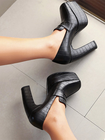 レディース プラットフォーム ローファー チャンキーヒール ストーン柄 スリッポン パンプス