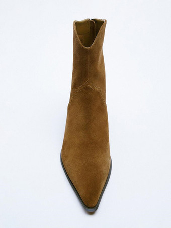 レディース チャンキーヒール ブーティ ポインテッドトゥ ジップアップ アンクルブーツ