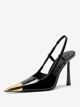 Women's Slingback Heels Black Pointed Toe High Heels