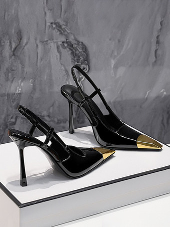 Women's Slingback Heels Black Pointed Toe High Heels