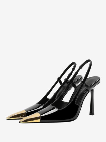 Black Women's Slingback Heels Black Pointed Toe High Heels