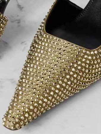 ハイヒール パーティーシューズ ポインテッドトゥ ラインストーン スリングバック プロムシューズ
