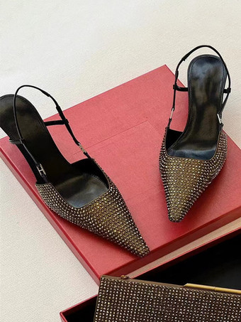 ハイヒール パーティーシューズ ポインテッドトゥ ラインストーン スリングバック プロムシューズ