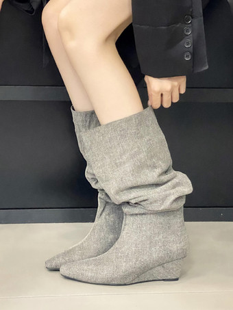 Grigio Stivali alti fino al ginocchio Stivali con zeppa da donna