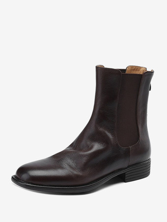 DunkelbraunChelsea Boots für Damen tiefbraun flache Stiefeletten mit runder Spitze
