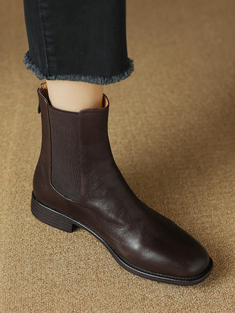 Chelsea Boots für Damen tiefbraun flache Stiefeletten mit runder Spitze
