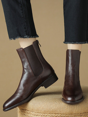 Chelsea Boots für Damen tiefbraun flache Stiefeletten mit runder Spitze
