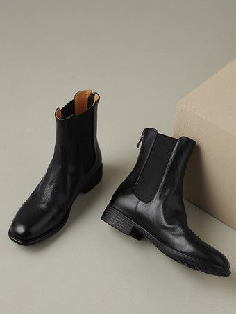 Chelsea Boots für Damen tiefbraun flache Stiefeletten mit runder Spitze