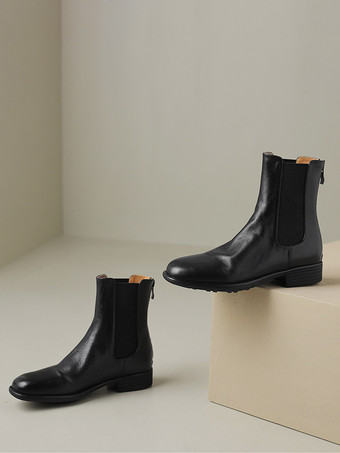 Chelsea Boots für Damen tiefbraun flache Stiefeletten mit runder Spitze