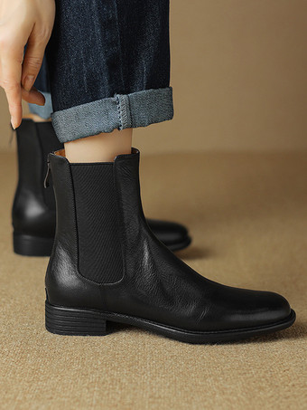 Chelsea Boots für Damen tiefbraun flache Stiefeletten mit runder Spitze